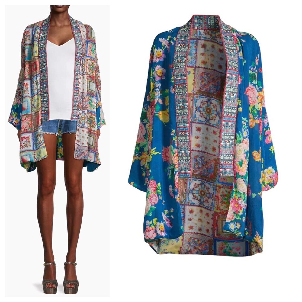 Johnny Was Angelik Reversible Kimono Floral Print Embroidered Trim Resort Sz S
